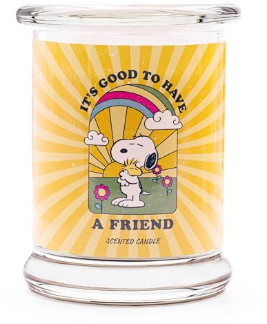 Peanuts Duftkerze A Friend, Mandel-Duft, Kerze im Glas, 50 h Brenndauer, 250g, Aromakerze, HxD: 11,5 x 9,5 cm, gelb