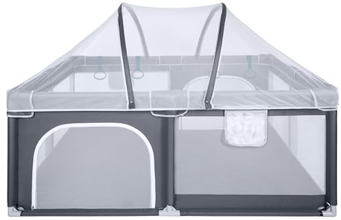 ONVAYA® Laufgitter mit Insektenschutznetz | Laufstall für Babys | 120 x 160 cm | Schutzgitter für Kinder | Rechteckiges Krabbelgitter | Absperrgitter | Babyzaun
