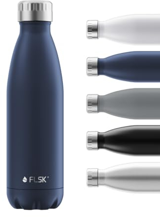 FLSK Trinkflasche – Premium Edelstahl Thermosflasche – 100 % auslaufsicher & kohlensäuregeeignet – hält 24 h kalt & 18 h heiß – BPA-frei (midnight, 500 ml)
