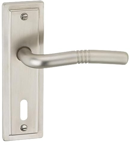 URBNLIVING Nevada Metal Lever Latch Door Handles Set Round Rose Design for Internal & External Use, Durable and Stylish, Secure and Elegant for Home or Office (Satin Nickel Keyhole)