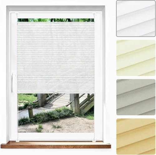 Plissee Plisseerollo Klemmfix Ohne Bohren 88 x 95 cm, Blickdicht Sichtschutz Sonnenschutz, Plissee Ohne Bohren Fenster Plisseerollo, Plisseerollo Rollo Jalousie, für Fenster & Tür, Weiß