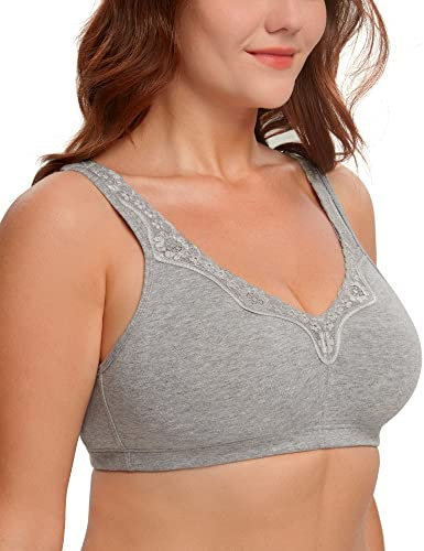Curyon Reggiseno Classico in Cotone per Donna Senza Ferretto con Sostegno Forte Taglie Grandi 30 Ganci e Occhielli Senza Imbottitura Morbido ed Elastico Reggiseno Senza Ferretto Grigio 7B