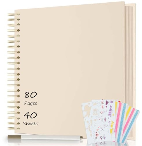 AIOR Álbum de Fotos en Espiral Scrapbook 80 Páginas, DIY Scrapbooking Album para Pegar y Escribir, Regalos de Boda Aniversario Bebé Cumpleanos Familiares, 30,5x30,5cm (Blanco lechoso)