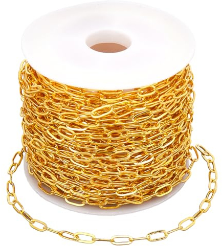 SOFPLATE 10 m/32.8 Fuß Goldene Büroklammerkette Ovale Messingkette Mit Spule 6mm Gelötet Gezogen Längliches Kabel Büroklammerrolle Kettenglieder Verbinder Für Die Schmuckherstellung Halsketten Armbän