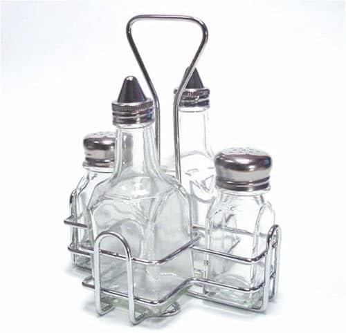 YXUANYZNB 4 soportes para botellas con 2 botellas de vinagre de aceite y 2 saleros y pimenteros