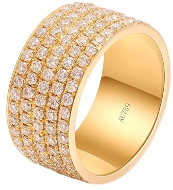 Modeschmuck Ringe, Goldene Ringe Damen Breiter Ring 18K Gelbgold mit Rundschliff Diamant Größe 53 (16.9)