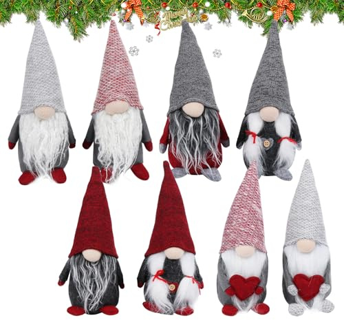 ilauke 8 Stück Weihnachten Deko Wichtel Weihnachtszwerg, Handgemachte 20cm Plüsch Wichtel Figuren, Schwedischer Gnom Weihnachtsdeko Weihnachten Winterdeko Weihnachten Dekoration