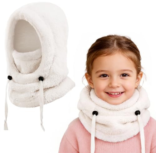 AYPOW Barn vinter termo fleece balaklava 3–10, multifunktionell justerbar vindtät varm skidmask ansiktsmask, varm mössa stormmask halsvärmare halsduk för pojkar flickor utomhusaktiviteter, Vit, one