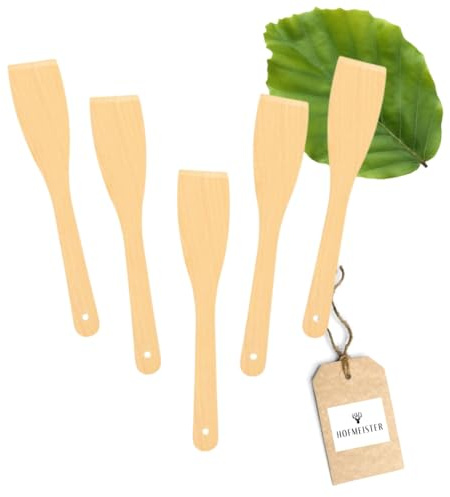 5x Pfannenwender aus Holz, vermeidet Kratzer in beschichtete Pfannen, Keramik & Auflaufformen, der hitzebeständige Holzwender mit Schräge wendet jedes Bratgut zuverlässig, der langlebige Bratenwender liegt gut in der Hand, zum Kochen & Backen geeignet, 30 x 6 x 0,4 cm (5 Stück)