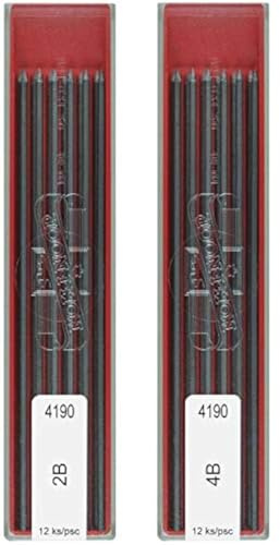 Koh-I-Noor Mine 2B e 4B, mine in grafite per matita meccanica da 2 mm, per disegno tecnico e matita da disegno, 24 mine