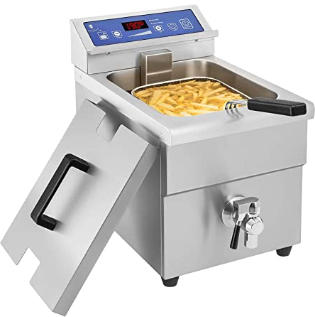 Royal Catering Friteuse Induktion 10 L 3500 W 60-200 °C Edelstahl Timer Ablasshahn Abdeckung Induktionsfritteuse Induktions-Fritteuse Elektro-Fritteuse Gastro-Fritteuse