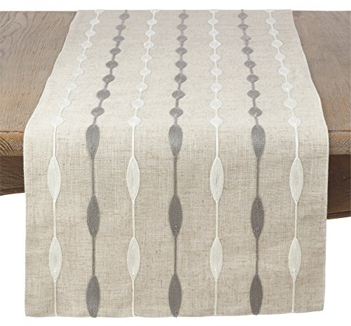 Saro Lifestyle Modern Embroidered Design Table Runner, Natural, 16 x 70