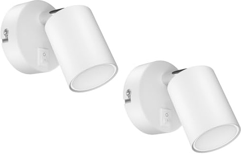 ledscom.de 2x Wandspot WAIKA mit Schalter weiß matt + GU10 LED Lampe 3-Stufen Dimmen ohne Dimmer mit Lichtschalter: je max. 609lm