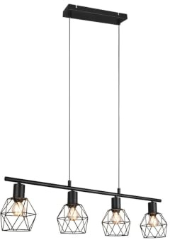meineWunschleuchte Pendel-Leuchte Industrial Schwarz, für Esszimmertisch, | Breite 75cm, 4-flammig, Retro Gitterlampe ideal über dem Esstisch in Esszimmer und Küche