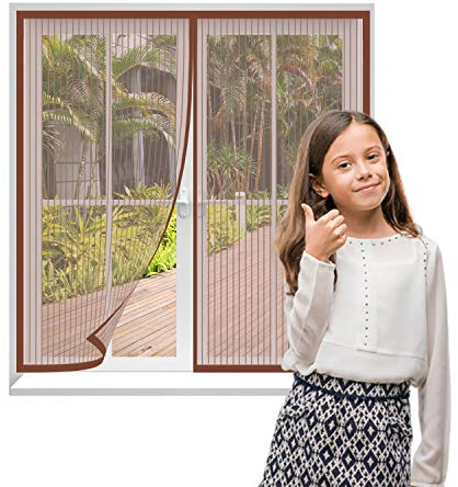 AMCER Zanzariera Magnetica per Porte 100x150cm, Tenda zanzariera Magnetica Finestra, Facile da Montare Anti Zanzare Calamite Tenda for Corridoi/Porte/Patio - Marrone