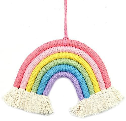 JJQHYC Rainbow Tapestry Macrame Wall Hanging Hand Woven Tapestry Tassels Lovely Rainbow Bedroom Nursery Wall Decoration