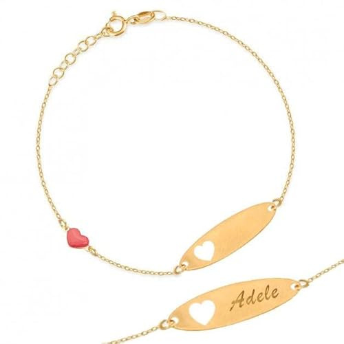 Sakrami Goldarmband mit beschichteten Herz + Schmuck mit personalisierten Geschenkbox - Geschenkidee zur Geburt, Taufe und Kommunion besondere Anlässe + Geschenkbox