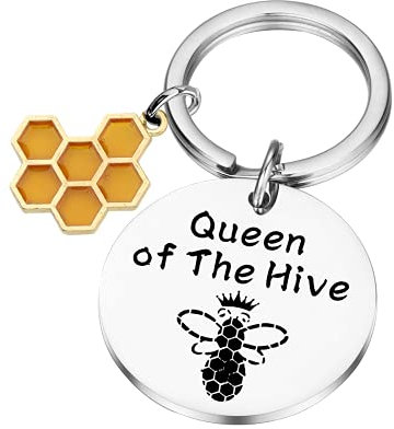 Schlüsselanhänger mit Bienen-Motiv, süßes Geschenk für Bienenzüchter, Imker-Schmuck, Lehrer, Dankeschön, König / Königin des Bienenstocks., M, Edelstahl,