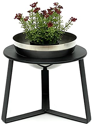 DanDiBo Blumenhocker Metall mit Topf Schwarz Silber 18 cm Blumenständer 96091 S Blumensäule Modern Pflanzenständer Pflanzenhocker