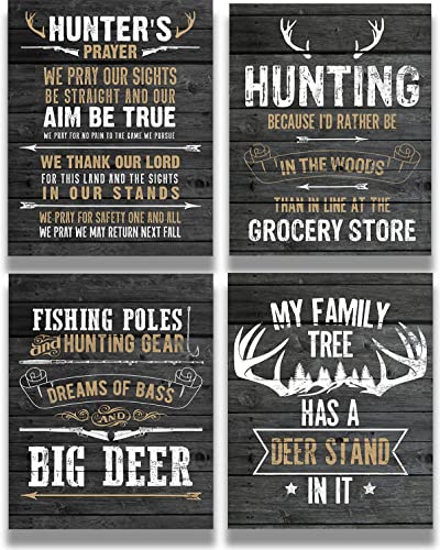 Govivo The Hunter’s Prayer Log Cabin Decor Set of 4-8x10 Unframed Prints - Fishing Hunting Decor for Boys Room - Man Cave Country Stuff for Men - Hunter Deer Gifts