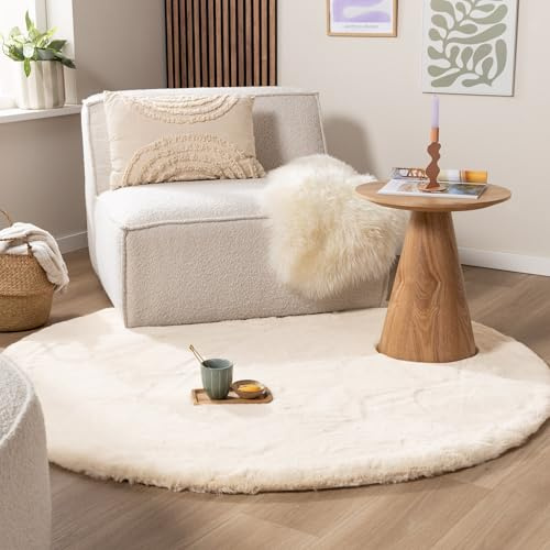 Hochflor Teppich Rund - Comfy Supreme Creme - Ø 230 cm | Shaggy, Einfarbig - Ländlich, Modern, Skandinavisch - Wohnzimmer, Esszimmer, Schlafzimmer - Fellteppich