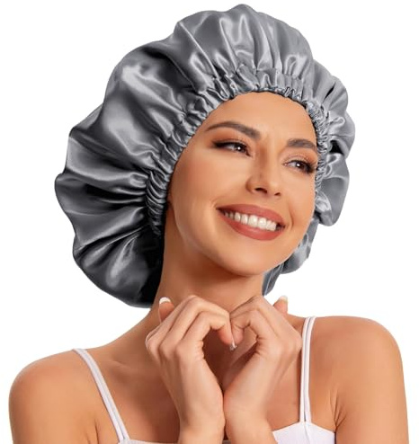 Edoneery Head002 Bonnet de Seda Capo de Pelo para Dormir Carpa para el Pelo Bonnets para Las Mujeres Capo de Seda para el Pelo Natural (Gris) Talla única