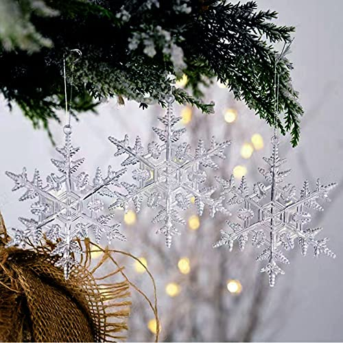 Weihnachtsbaum Anhänger Schneeflocken Durchsichtig,12 Stück Acryl Schneeflocken Deko Kristall Christbaumschmuck Deko Winter Weihnachten Ornamente (9,5CM)