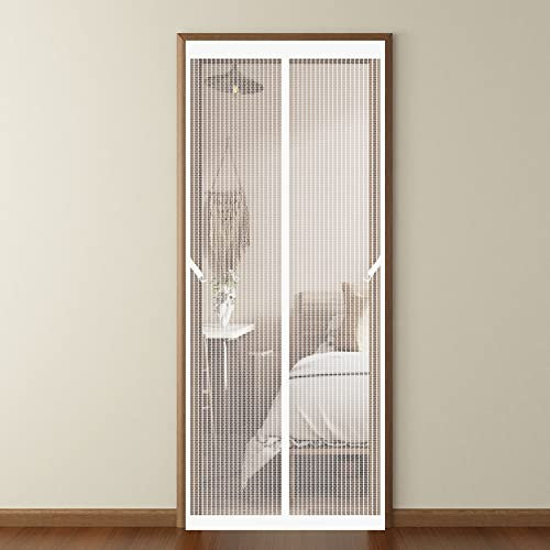 Magnetische Fliegengitter-Tür 120 x 240 cm Fliegengitter Tür Ohne Bohren selbstklebend Fliegengitter Tür Für Balkontü Terrassentür Schiebetür Küchentür, Weiß