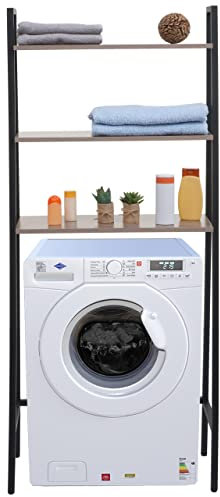 Standregal HWC-K82, Badregal Waschmaschinen-Regal Leiterregal, Industrial Metall Holz 155x64x25cm - grau-braun