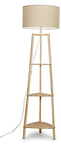 MiniSun | Cream Wooden 3 Tier Floor Lamp with Storage Shelves Light and Cream Shade | Floor Lamps & Torchieres, Home Décor & Improvement Essential | Includes 6W GLS Bulb