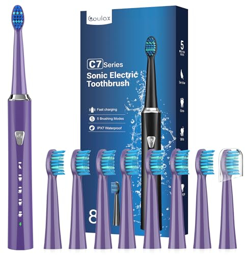 Sonic Electric Toothbrush for Adults and Kids - Rechargeable Sonic Toothbrush with 8 Brush Heads, 120 Days of Use with 3-Hour Fast Charge, 5 Modes with 2 Minutes Built in Smart Timer, Gift for Family