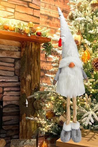 KAMACA Deko Weihnachtswichtel XL in Weiß - 65 cm Groß - detailverliebte Weihnachtsdeko Wichtelfigur Skandinavisch für Fensterbank Kamin Winter Weihnachten (Stehender Wichtel Weiss 18x65x12)