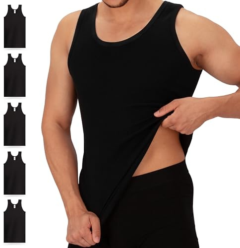 Celodoro Finribbad undertröja för män (5-pack) linne, Svart (5 st), M