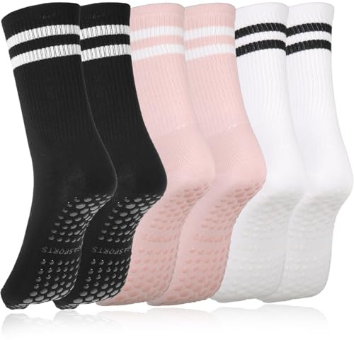 uinnossvc 3 Paar Stoppersocken Yoga Socken Damen, Baumwolle Pilates Yoga Socken, Rutschfeste Sockens Damen für Pilates Barre Ballett Tanz Trampolin, Fitness