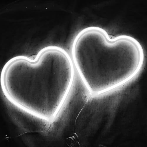 2 Stück Weiß Herz Neon Schild für Valentinstag und Hochzeitsdekoration | Valentinstag Neon Schild, Batterie oder USB Betriebenes Herz Leuchtschild für Hochzeit und Valentinstagsparty Dekoration