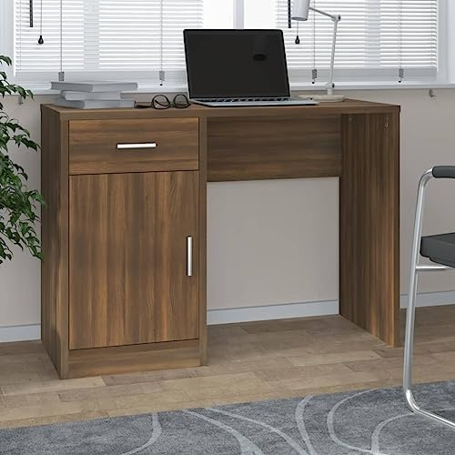 CKioict Escritorio con espacio de almacenamiento, aspecto de roble marrón, mesa de oficina, gaming, escritorio para ordenador, adecuado para oficinas, apartamentos, espacios vacíos, 100 x 40 x 73 cm