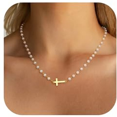 TINGN Gold Kreuz Kette Damen, 14K Gold Vergoldet Kette mit Kreuz Anhänger Elegante Choker Halskette Christentum Schmuck Damen Taufe Christliche Geschenke für Frauen Mädchen