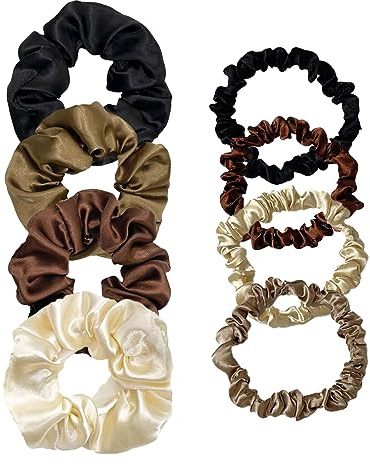 8 Stück Haargummis Seide Scrunchies Satin für Damen, Haargummi Weich Elastisch Silk,für Damen Frauen Mädchen(4 große und 4 kleine)