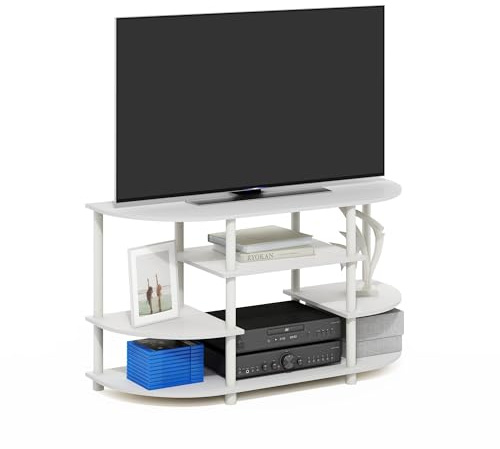 Furinno JAYA Schlichtes Design Eck-TV-Ständer, Weiß/Weiß