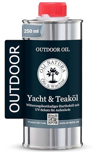 OLI-NATURA Yacht & Teak Olio per legno per esterni, 250 ml, teak, olio di lino di alta qualità con protezione dai raggi UV, dagli agenti atmosferici, dalla fragilità e dall'ingrigimento, adatto per