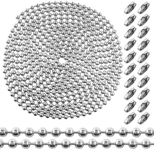 TOAOB 10 Metri Catena Palline a Sfera in Acciaio Inox 4.5 mm Catenella per Tenda a Rullo Regolabile Estensione Catene con Connettoro per Collana Gioielli Fai da Te Portachiavi Bracciali