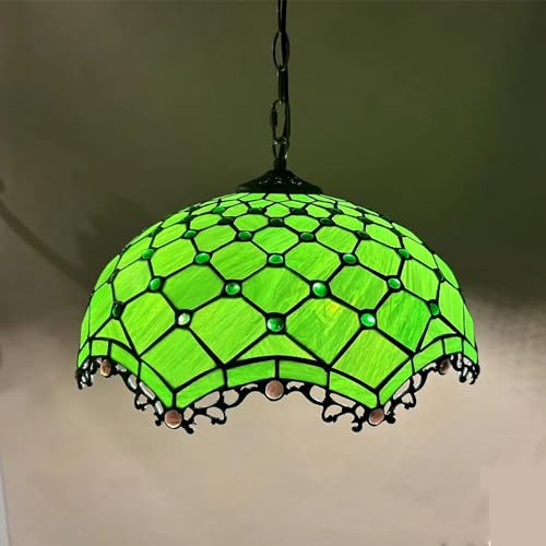 Retro Tiffany Esszimmer Deckenleuchte Pendelleuchte Glas Küchenlampen Phönix Schwanz Loft Kronleuchter grüner E27 Esstisch Hängeleuchte Vintage Beleuchtung für Wohnzimmer Schlafzimmer Cafe Bar (30CM)