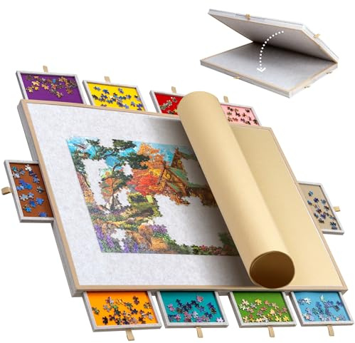 Lavievert 2000 pezzi Jigsaw Puzzle Board con 10 cassetti, leggero Jigsaw Storage Board con coperchio, tavolo puzzle pieghevole per una facile conservazione