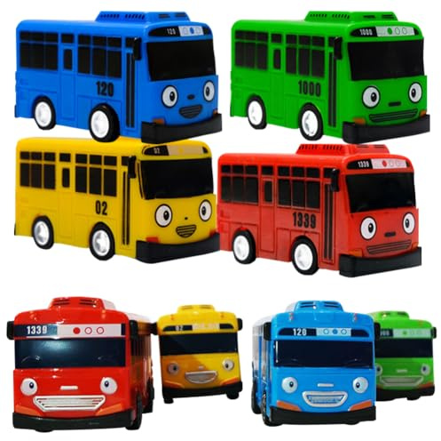 IOSCDH 4 Pièces Bus Jouet Enfant, Pull Back Voiture Jouets Véhicule, Mini Modèle de Bus Jouet, Mini Pull Back Voiture, Mini Jouet Voiture, Mini Modèles de Voiture, Cadeau De FêTe d'anniversaire