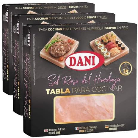 Dani Plancha/Tabla de Sal Rosa del Himalaya para Cocinar, 3500 Gramos (Paquete de 3)