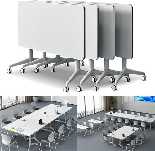 Konferenzraumtisch, zusammenklappbarer moderner großer mobiler Besprechungstisch, Konferenztisch mit Metallrahmen, quadratischer Tisch mit Klappplatte, Schulungstisch für Besprechu