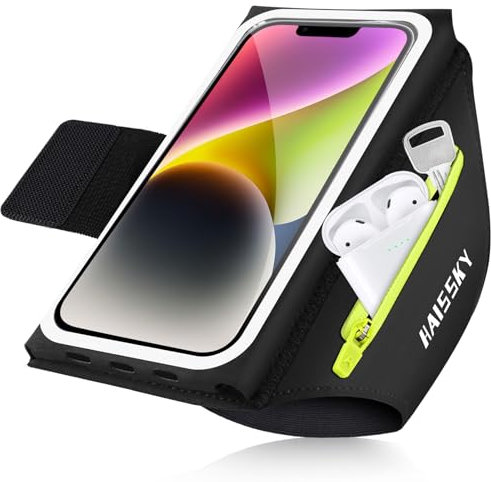 Razobws 6,9'' Porta Telefono Corsa per Borsa Auricolari, Porta Cellulare Corsaper iPhone 16 15 14 13 12 Galaxy S25, Running Cintura del Braccio del Telefono Cellulare con Pieghevole Tascabile