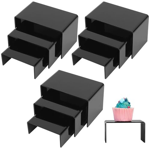 ywchoshe 9 Piezas Expositor de Elevador de Acrílico negro, Elevadores de Exhibición de Joyería, Exhibidores de Escaparate, para Figuras, Buffets, Cupcakes, Postres