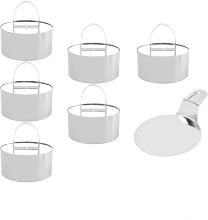 Stainless Steel Cake Circle Set,6 Pcs Round Cake Ring Mold with 6 Pusher and a Spatula Ring Cake Tin Mini Cheesecake Tins Round Food Presentation Rings for Pastries,Mousses,Cookies,Pancakes,Etc