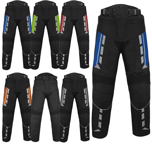 Pantalones de Moto para Hombre con Protecciones Pantalones de Moto de Tejido Cordura Impermeables con Protecciones en Caderas y Rodillas (FR/ES, Letras, 3XL, Regular, Regular, Azul)